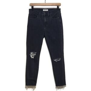 Madewell High Rise Distressed Black Skinny Crop Jeans Casual Streetwear 28